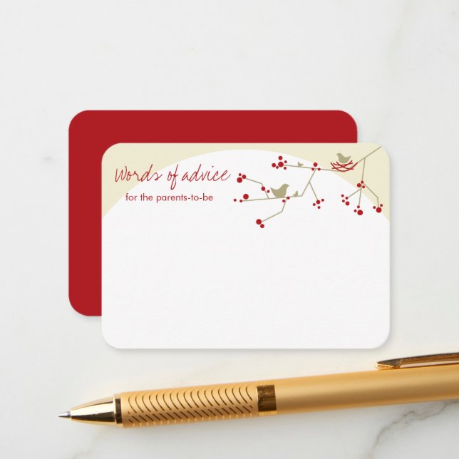 Nesting Bird Family Baby Shower Game Advice Card (Front/Back In Situ)