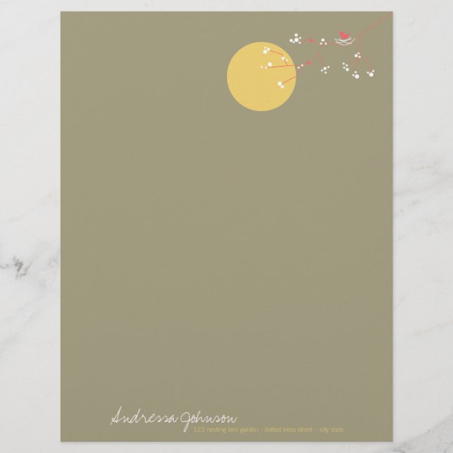 Nesting Bird Family Baby Shower Letterhead (Front)