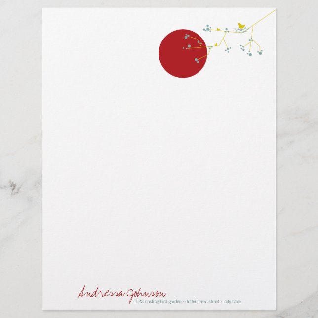 Nesting Bird Family Baby Shower Letterhead (Front)