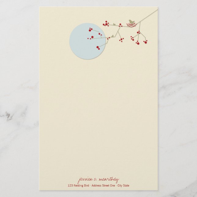 Nesting Bird Family Baby Shower Stationery Paper (Front)
