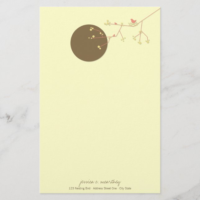 Nesting Bird Family Baby Shower Stationery Paper (Front)