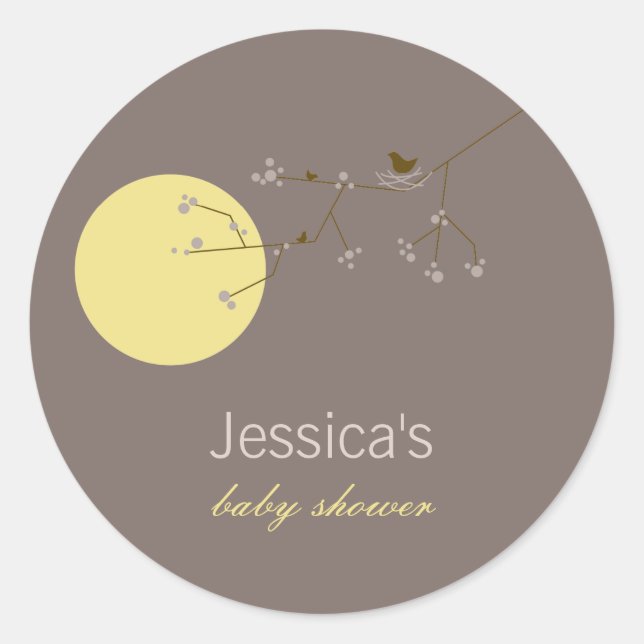 Nesting Bird Family On Branches Simple Baby Shower Classic Round Sticker (Front)
