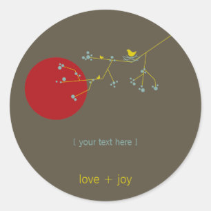 Nesting Bird Family On Branches Simple Baby Shower Classic Round Sticker