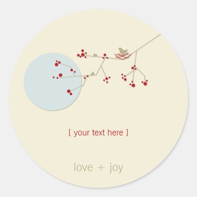 Nesting Bird Family On Branches Simple Baby Shower Classic Round Sticker (Front)