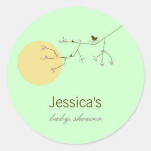 Nesting Bird Family On Branches Simple Baby Shower Classic Round Sticker
