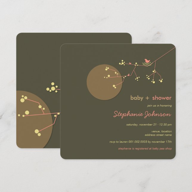 Nesting Bird Family Tree Simple Chic Baby Shower Invitation (Front/Back)