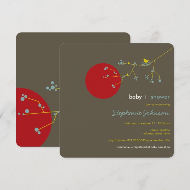 Nesting Bird Family Tree Simple Chic Baby Shower Invitation (Front/Back)