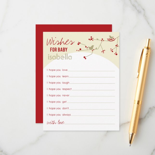 Nesting Bird Family Wishes For Baby Game Card (Front/Back In Situ)