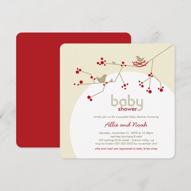 Nesting Birds Family Tree Couples Baby Shower Invitation (Front/Back)