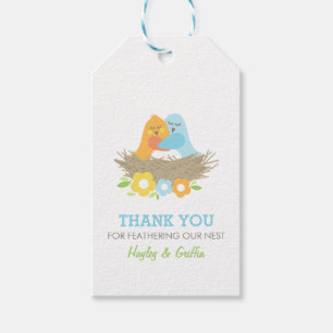 Nesting Birds Spring Baby Boy Shower Blue Orange Gift Tags
