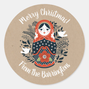 Nesting Doll Christmas Personalised Classic Round Sticker