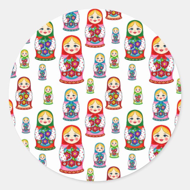 Nesting doll pattern classic round sticker (Front)