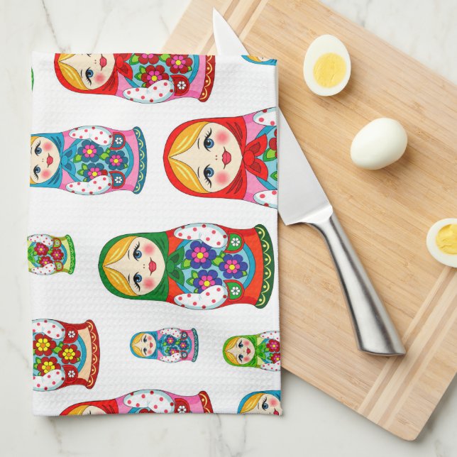 Nesting doll pattern tea towel (Quarter Fold)