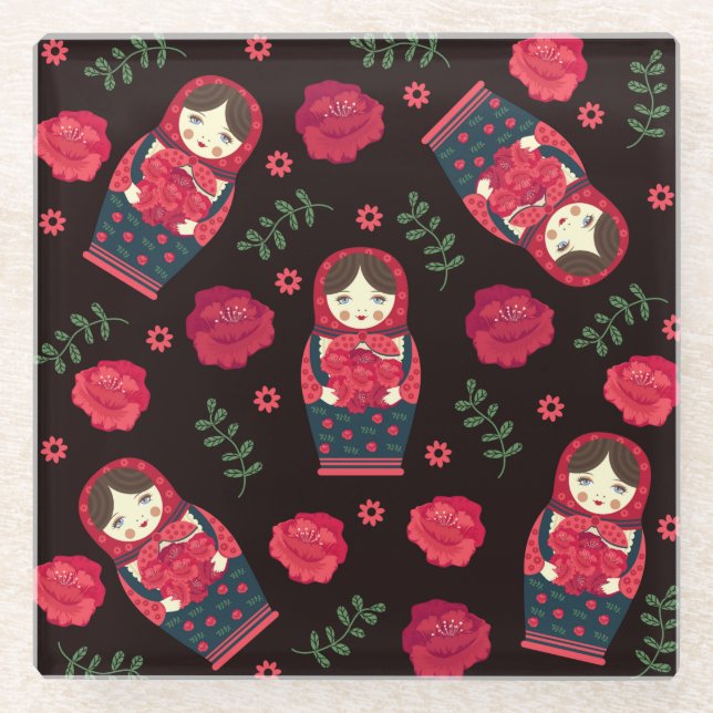 Nesting Dolls Glass Coaster (Front)