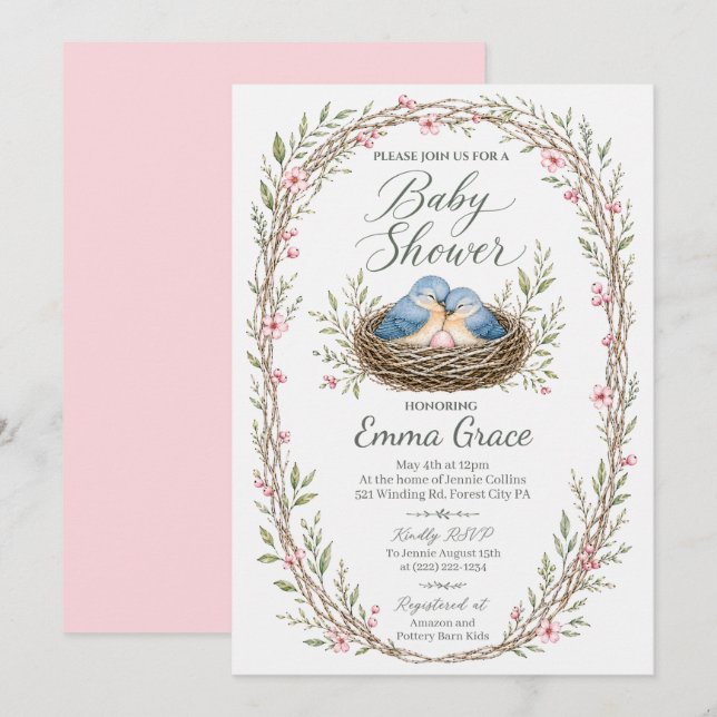 Nesting Eastern Bluebirds Baby Shower Invite (Front/Back)