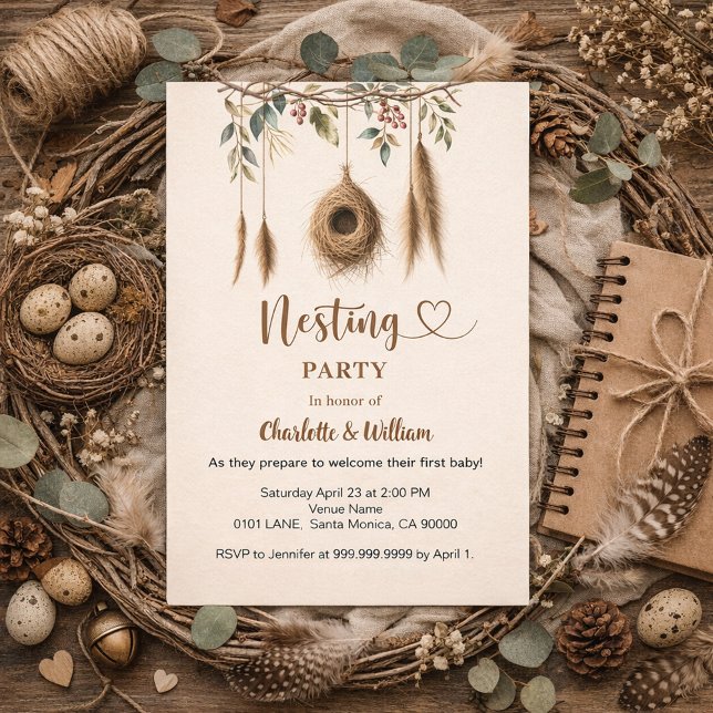 Nesting party bird nest boho baby shower invitation (Creator Uploaded)