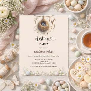 Nesting party bird spring baby shower invitation