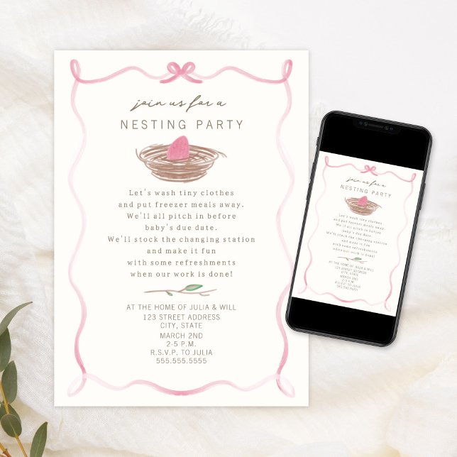 Nesting Party Poem Baby Pink Egg Doodle Invitation (Creator Uploaded)