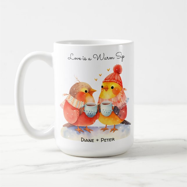Nestle in Love Cute Birds Romance Cartoon Coffee Mug (Left)