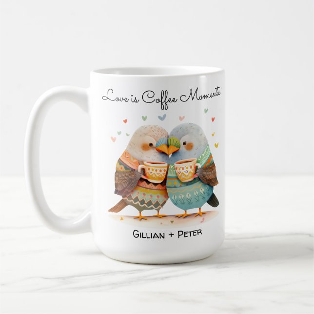 Nestle in Love Romantic Cute Birds Cartoon Coffee Coffee Mug (Left)