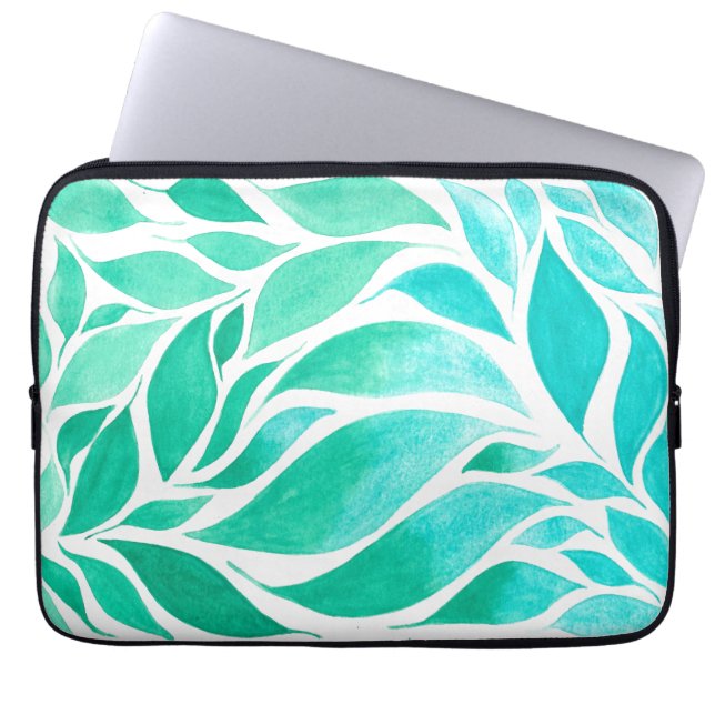 Nestling Leaves in Ombre Watercolor Laptop Sleeve (Front)