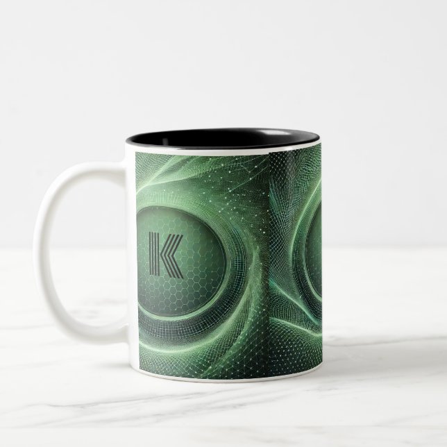  net-like green pattern Two-Tone coffee mug (Left)