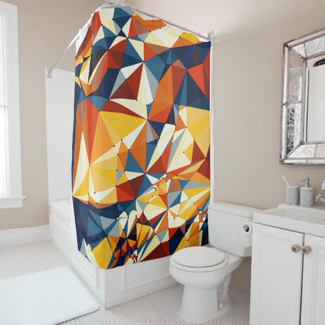 Net of multicolored triangles shower curtain (In Situ)