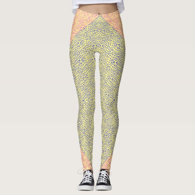 Net pattern 05 Indigo BBlue Yellow BG Leggings (Front)