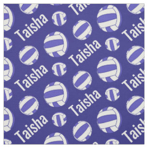 Netball blue white name sports pattern fabric