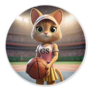 Netball Cat, Ceramic Knob
