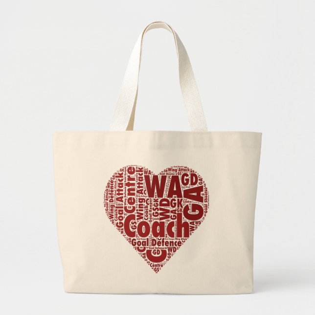 Netball Coach and Positions Heart Design Large Tote Bag (Front)