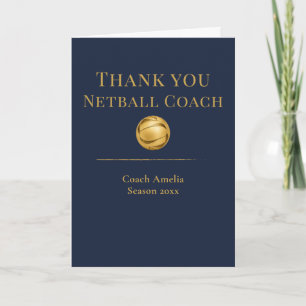 Netball Coach Elegant Navy Gold Team Appreciation Thank You Card