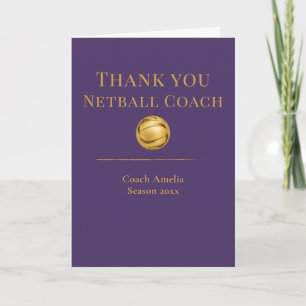 Netball Coach Elegant Purple Gold Team Thank You Card