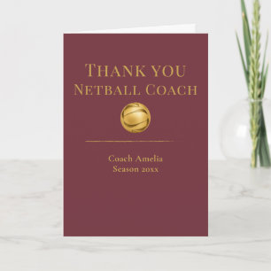 Netball Coach Elegant Red Gold Team Thank You Card