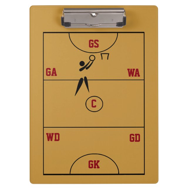 Netball Court Layout Positions Personalised Coach Clipboard (Front)