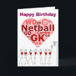 Netball Heart Positions Happy Birthday Card<br><div class="desc">Netball positions greeting card template with love heart and stick figures. Custom happy birthday card for netball player or fan.</div>