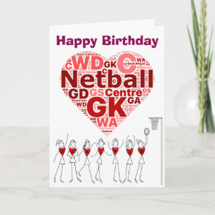 Netball Heart Positions Happy Birthday Card