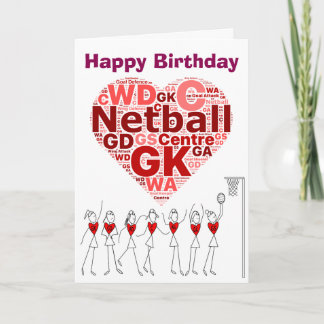 Netball Heart Positions Happy Birthday Card