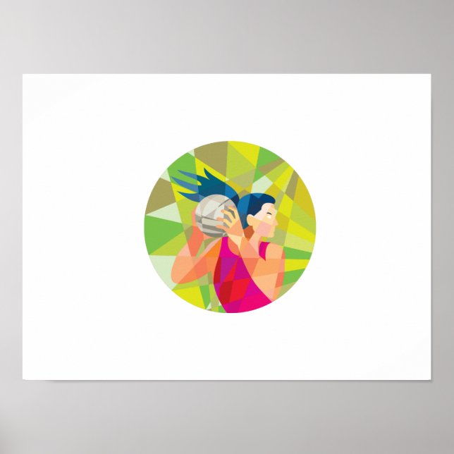 Netball Player Ball Rebound Low Polygon Poster (Front)