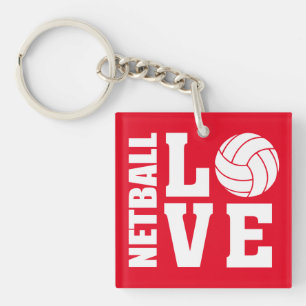 Netball Players, Red, NETBALL LOVE Key Ring