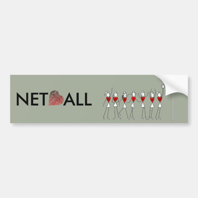 Netball Positions and Heart Design Bumper Sticker (Front)