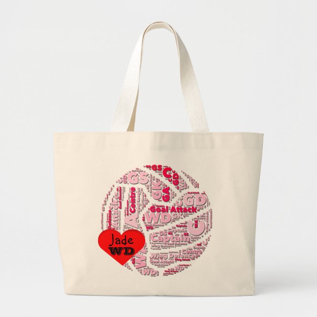 Netball Positions Ball Design Personalised Large Tote Bag (Front)