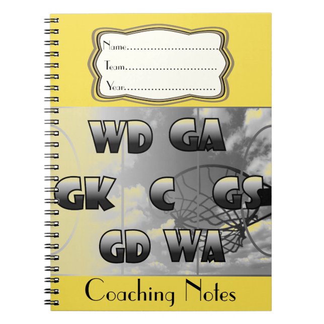 Netball Positions Coaching Notes Personalised Notebook (Front)