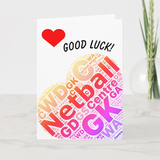 Netball Positions Heart Design Good Luck Card (Front)
