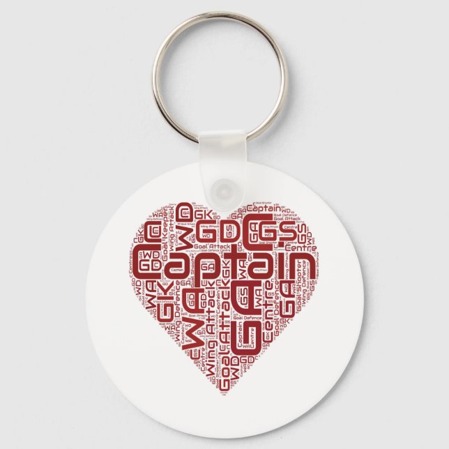 Netball Positions Heart Design Key Ring (Front)