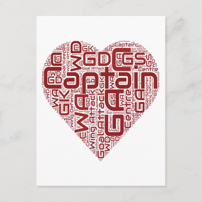 Netball Positions Heart Design Postcard (Front)