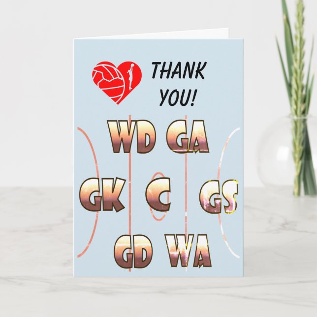 Netball Positions Themed Coach Thank You Card (Front)