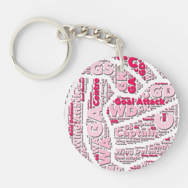 Netball Positions Typography Ball Design Key Ring (Front)