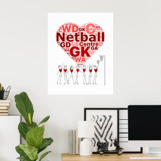 Netball Positions Typography Heart Design Poster