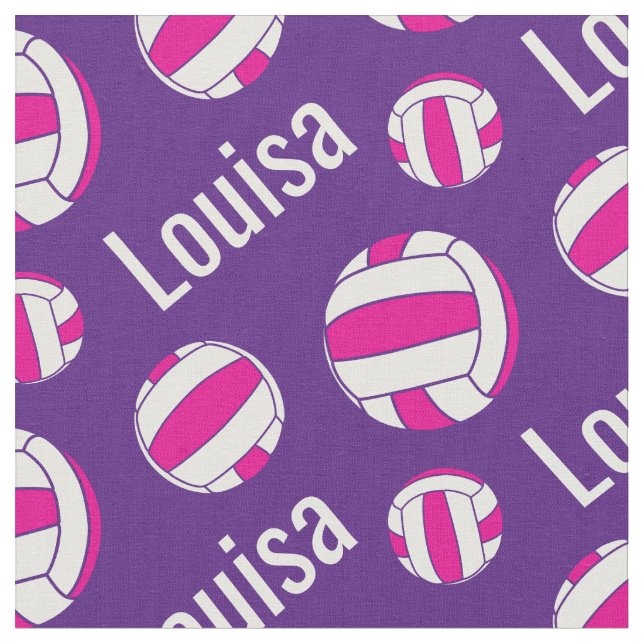 Netball purple pink name sports pattern fabric (Close Up)